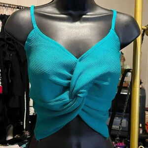 NWT Zaful Green Teal Blue Tank Ribbed Twisted